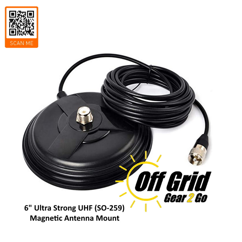 UHF (SO-239) Style Mobile Magnetic Base with 16 Ft. Coax  Cable - 6" Size HD Magnet