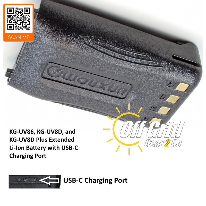 Wouxun WXEHB-USB-C High Capacity 2600mAh Lithium Battery with USB-C Charging for KG-UV86 and KG-UV8D Series Radios
