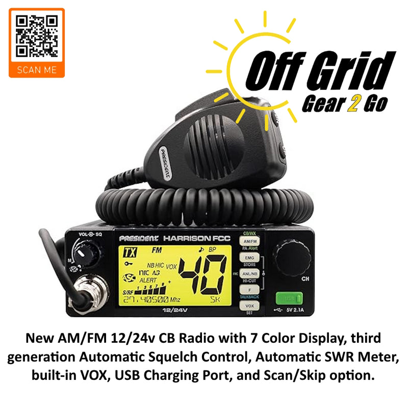 President Harrison AM/FM 40 Channel 12/24v CB Radio with CTCSS/DCS Controls