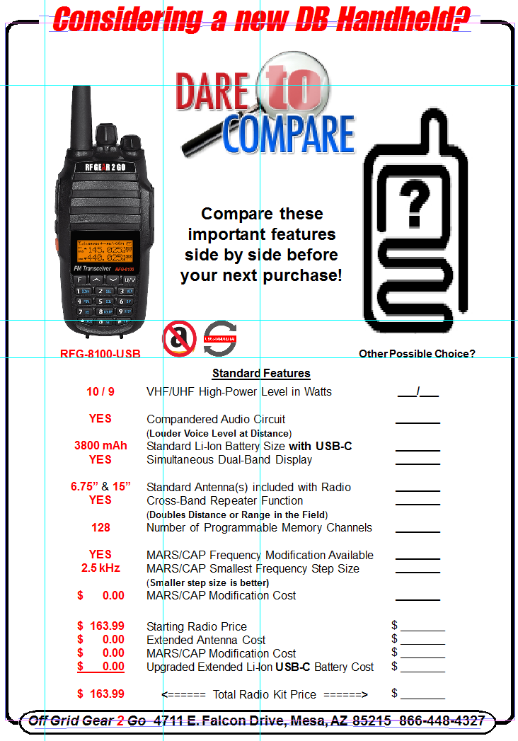 RFG-8100-USB Two-Way 10 Watt VHF/UHF Analog Radio w/3800mAh Extended Li-Ion USB-C Battery