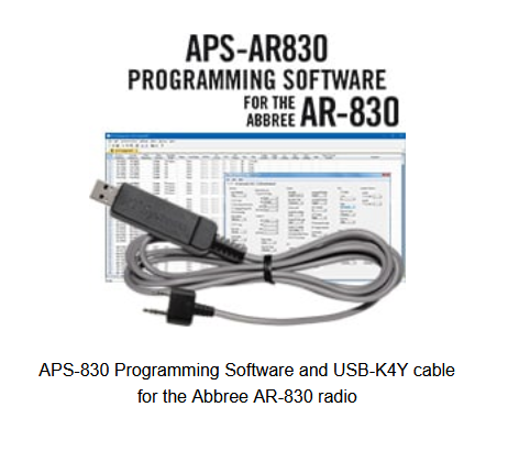RTS APS-830 Programming Software and USB-K4Y cable for the Abbree AR-830 radio