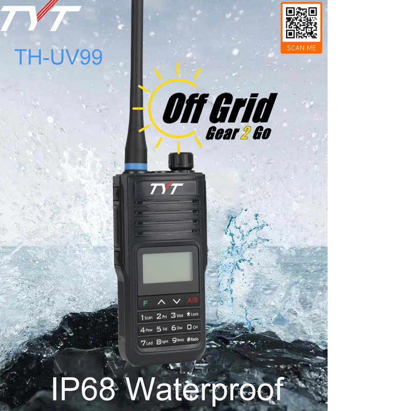 TH-UV99 Two-Way 10 Watt VHF/UHF IP68 WP Analog Radio w/2800mAh Extended Li-Ion Battery