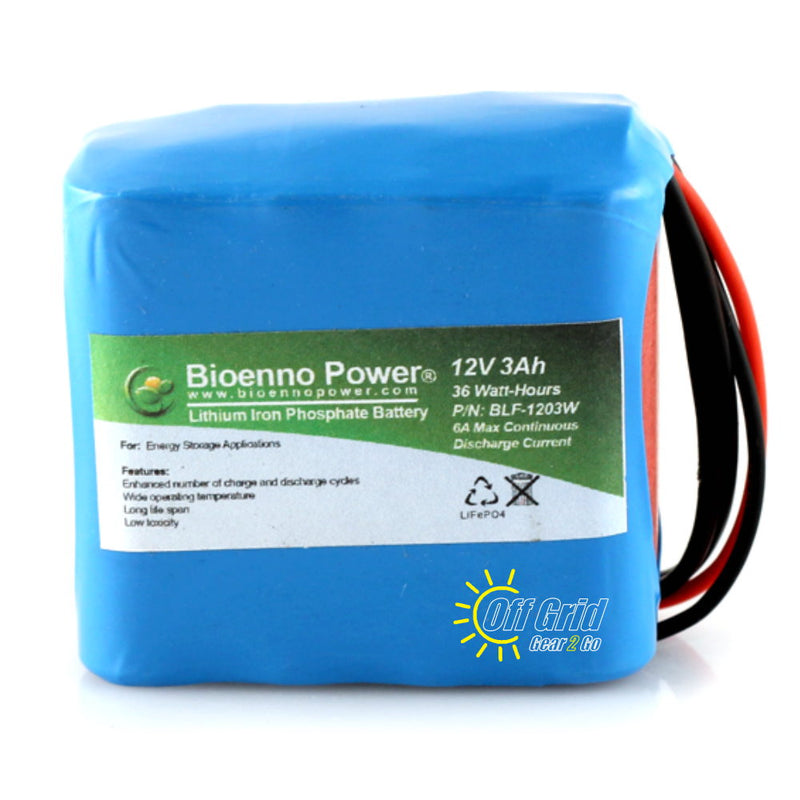 Bioenno BLF-1203W 12V, 3Ah Lithium Iron Phosphate (LiFePO4) Battery, PVC