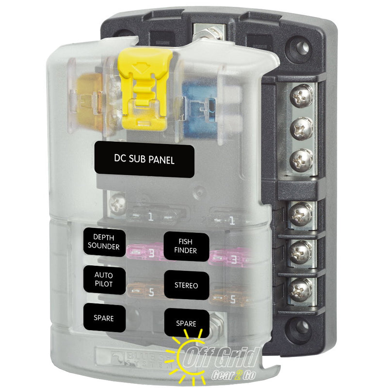 Blue Sea 5025 6 Circuit Blade Fuse Block with Cover and Negative Bus