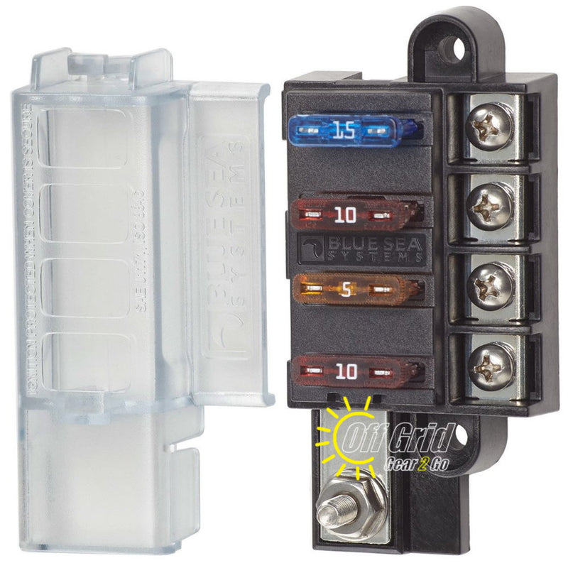 Blue Sea 5045 4 Circuit ST Blade Compact Fuse Block with Cover, 4 Circuits