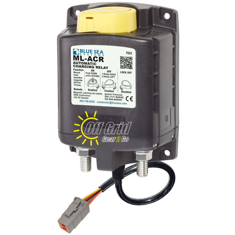 Blue Sea 7622100B ML-ACR Automatic Charging Relay for Auxiliary Batteries with Deutsch DTM Connector 12V/500 Amps