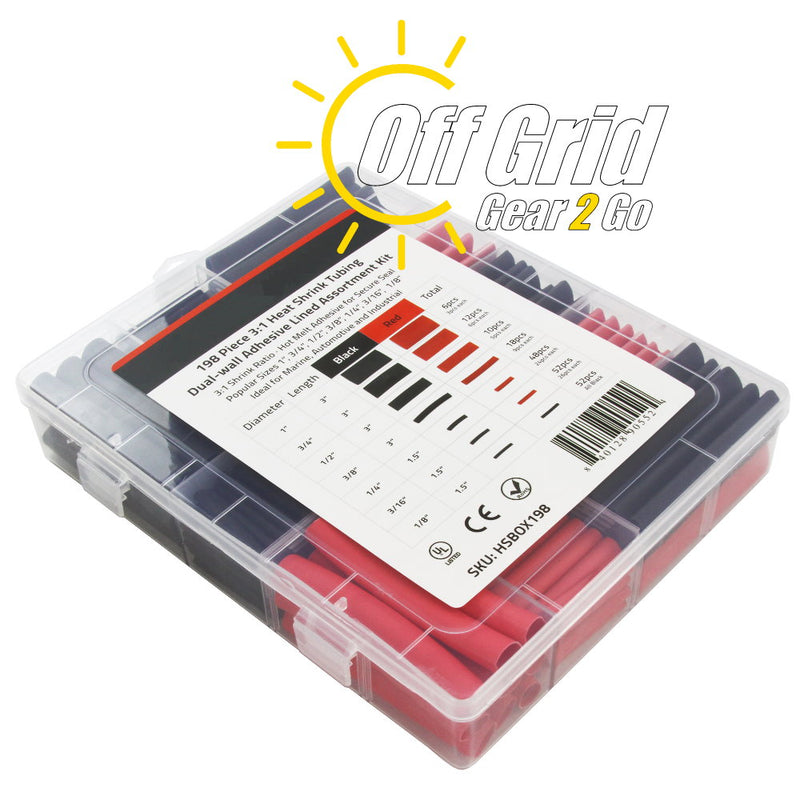 HSBOX198 - Assorted Heat Shrink Tubing Kit, Red & Black, 1" to 1/8" - 198 Pieces