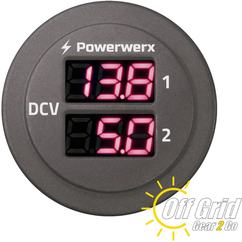 PanelDualVolt - Panel Mount Dual Digital Red Volt Meter for 12/24V Systems