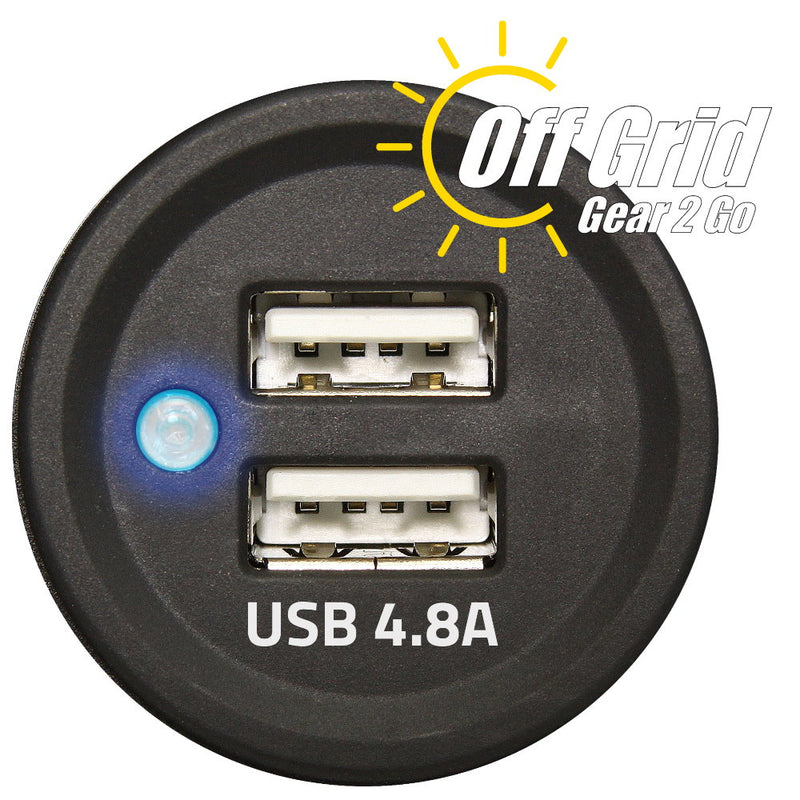 PanelUSB-Plus - Panel Mount Dual USB 4.8A Device Charger for 12/24V Systems